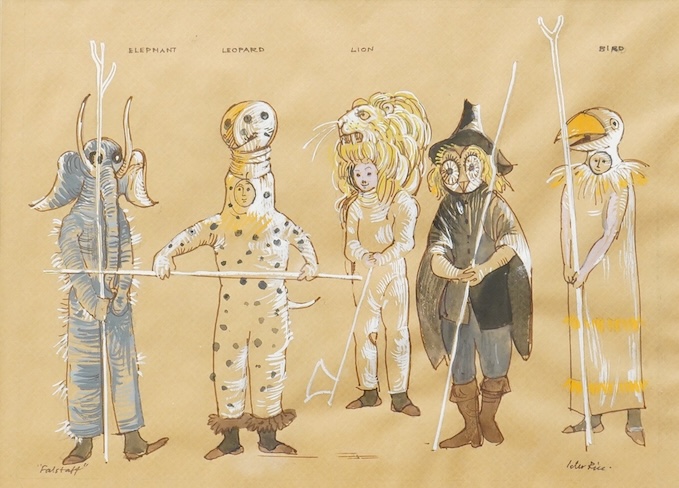 Peter Rice (1928-2015), ‘Falstaff’, signed, pen, ink and watercolour, details verso, 25 x 34cm